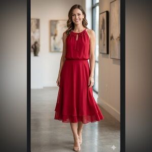 New with tag Banana Republic Red halter style chiffon dress size 2.